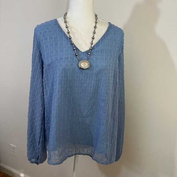 Shein sz lg top powder blue semi dressy long sleeves, lined, textured fabric - Picture 1 of 12